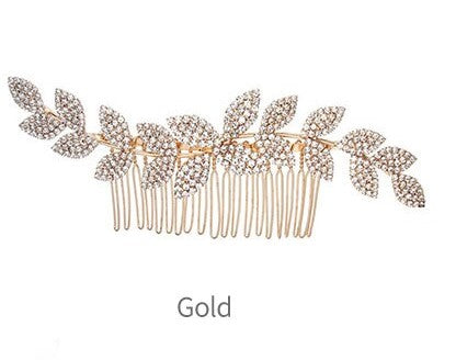 Crystal hair side wedding hair comb with leaf design