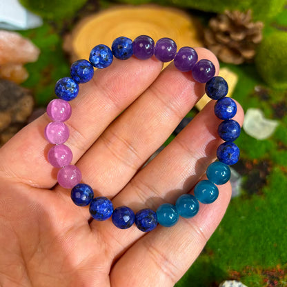 Rose quartz, Lapis Lazuli, Agate and Amethyst gemstone bead bracelet