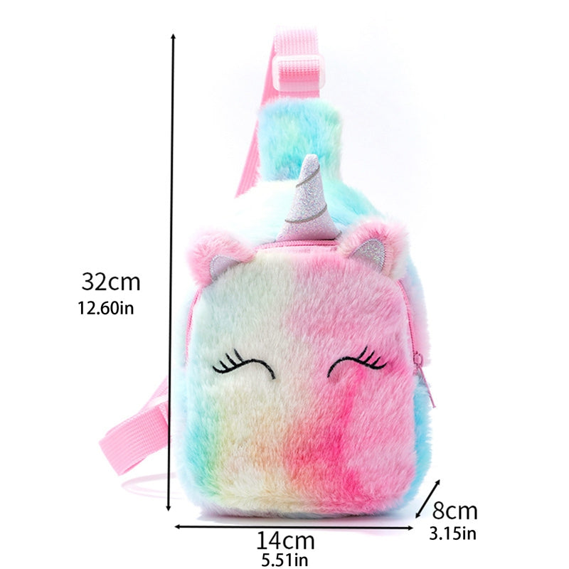 Fluffy mini plush unicorn shoulder bag backpack