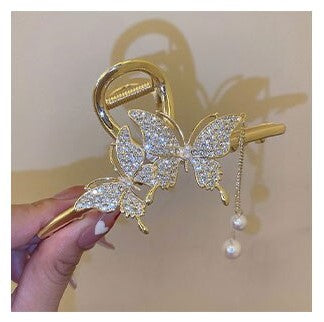 Gold Butterfly hair clip claw with crystals or pearl beads