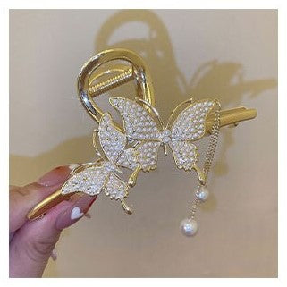 Gold Butterfly hair clip claw with crystals or pearl beads