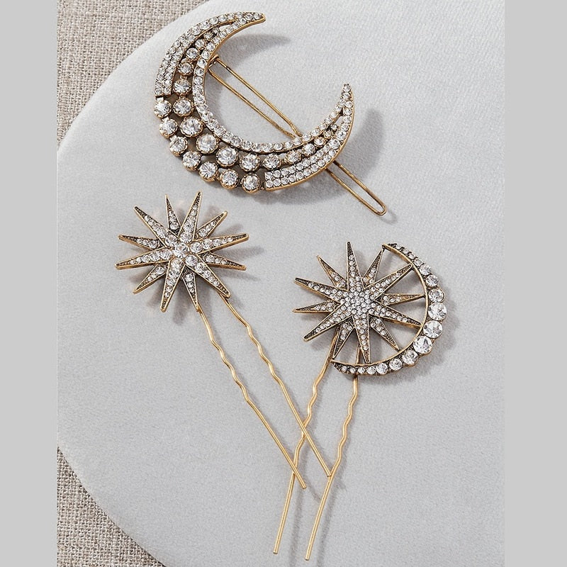 Celestial stars and moons hair pins clip set