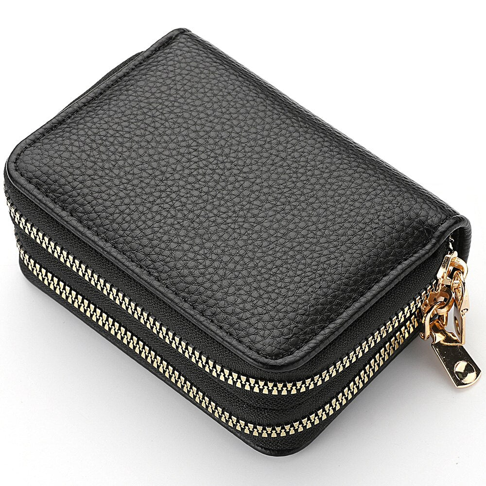 Black PU leather patterned double zip purse