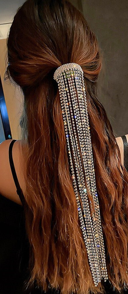 Crystal long tassel hair barrette clip hair accessory