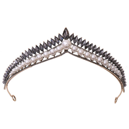 Black crystal rhinestone and faux pearl tiara crown