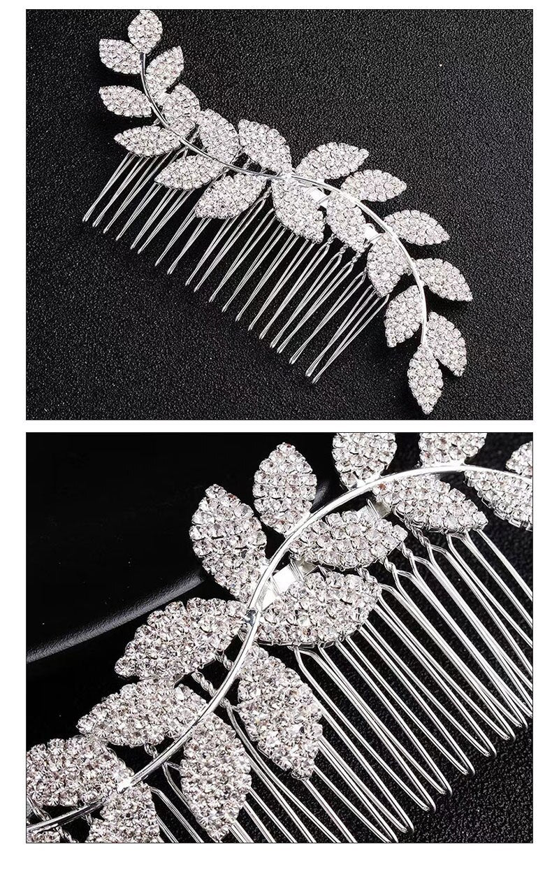 Crystal hair side wedding hair comb with leaf design