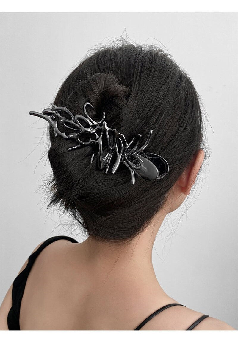 Metal grey splatter design hair clip claw