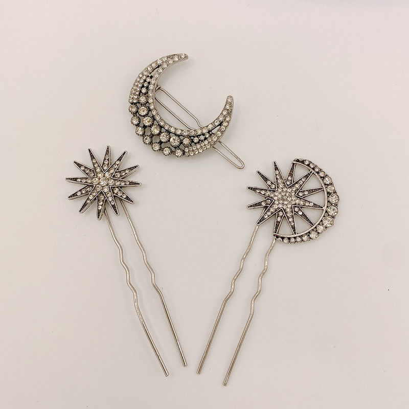 Celestial stars and moons hair pins clip set