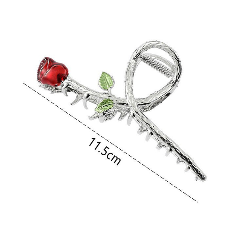 Twisted stemmed red rose bud hair claw