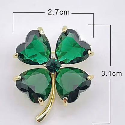 Emerald Green Shamrock Four leaf clover pin brooch and earrings set small St Patrick's Day