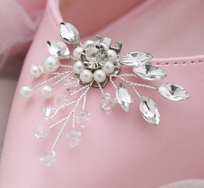 Wedding bridal shoe rhinestone and faux pearl shoe clip pair