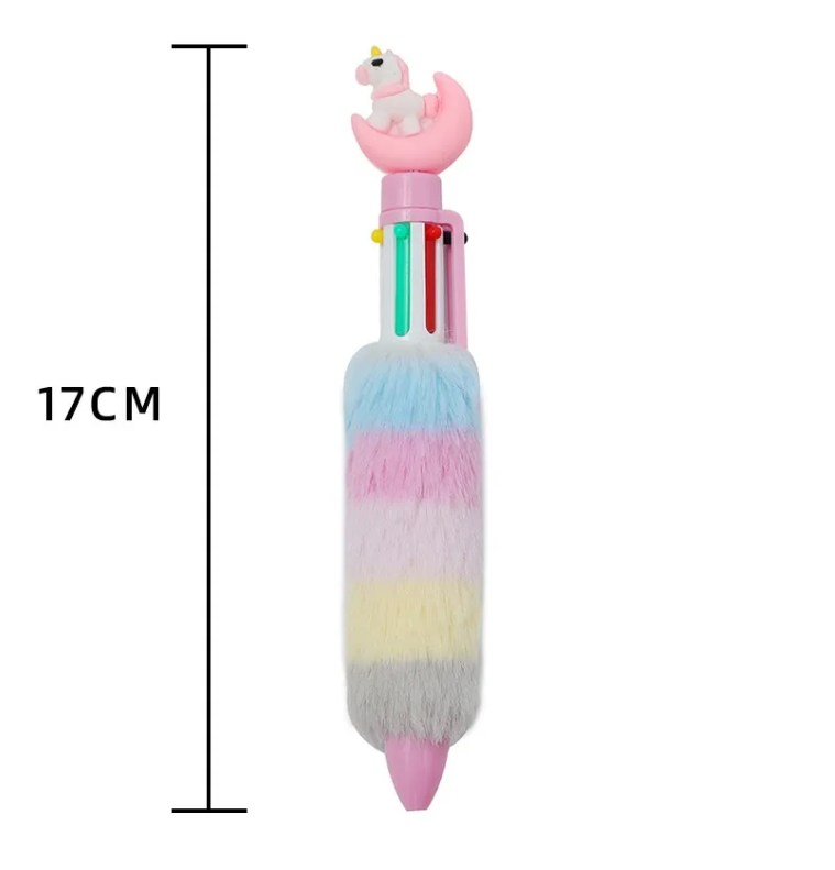 Pack of 2 fluffy rainbow unicorn 6 colour writing pens