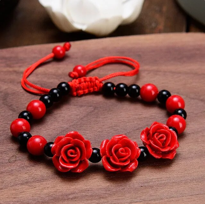 Rose and bead bracelet