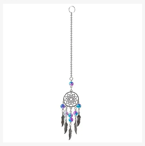 Dream catcher hanging ornament with beads and feather detail