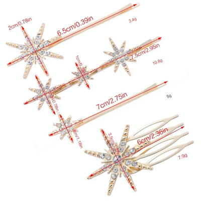 Celestial Star rhinestone silver gold bridal party hair updo clip slide four piece set