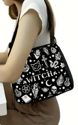 Witch black and white cat potion gothic shoulder bag