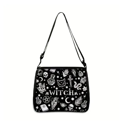 Witch black and white cat potion gothic shoulder bag