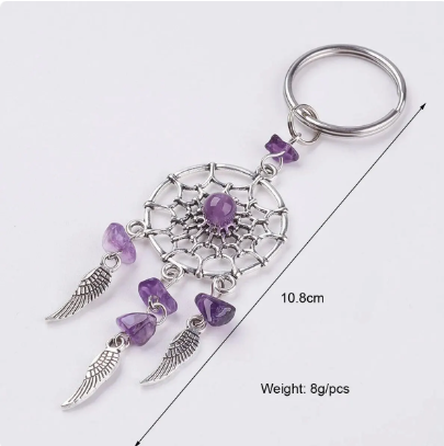 Gemstone angel wing feather dream catcher key ring