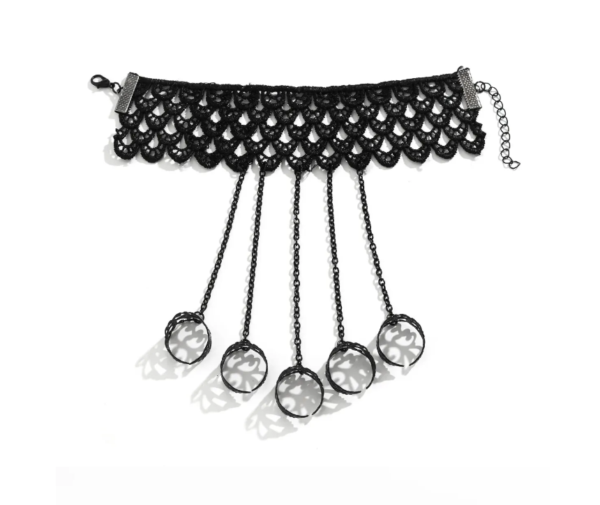 Vintage Style Black Lace Finger Wrist Chain Rings Bracelets