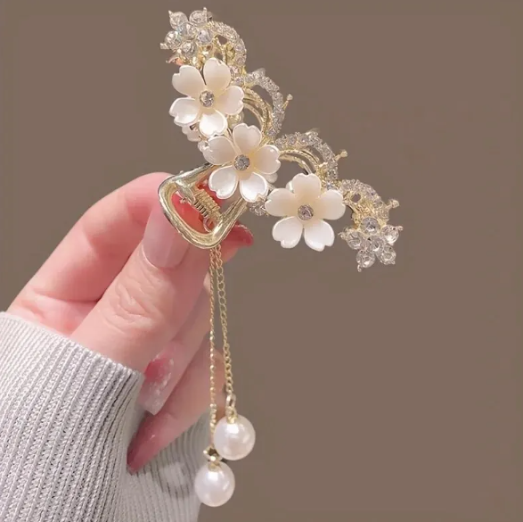 Mini floral rhinestone dangle hair claw clip