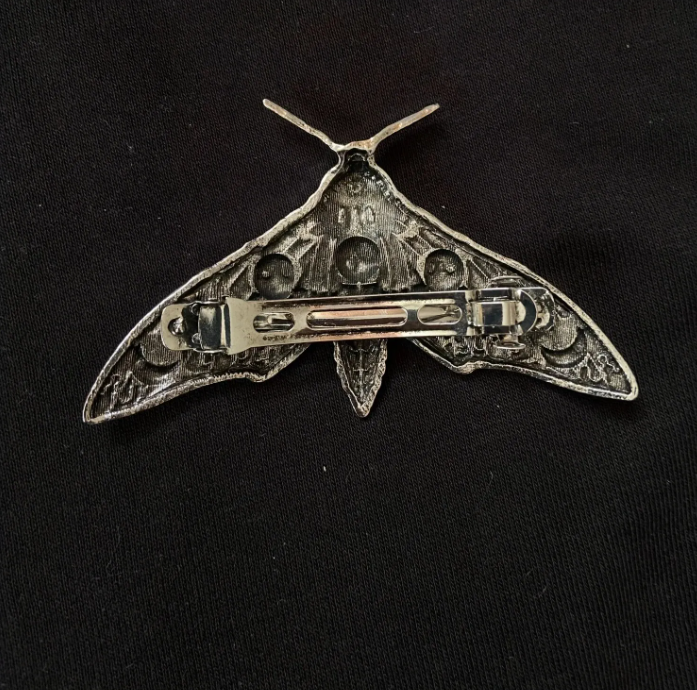 Celestial Moon Moth Vintage Hair Barrette Clip