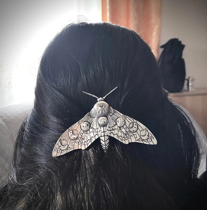 Celestial Moon Moth Vintage Hair Barrette Clip