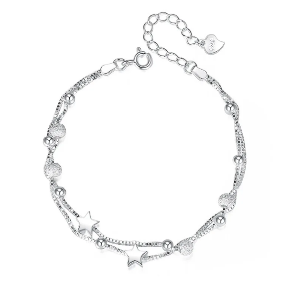 Silver Star And Bead Chain Bracelet