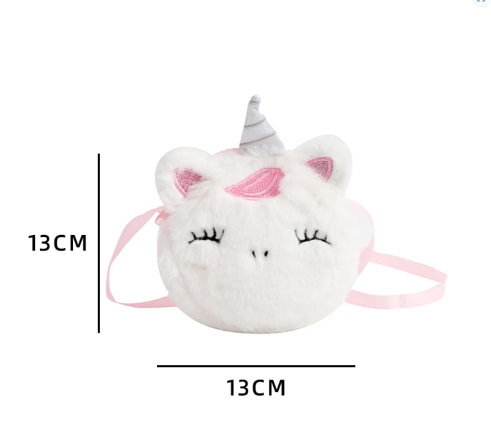 Plush white and pink unicorn with ribbon shoulder bag