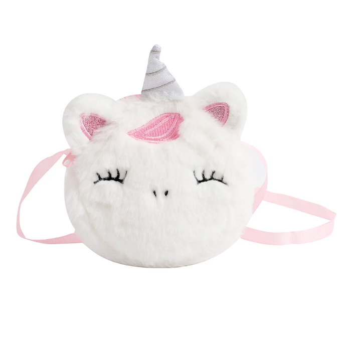 Plush white and pink unicorn with ribbon shoulder bag