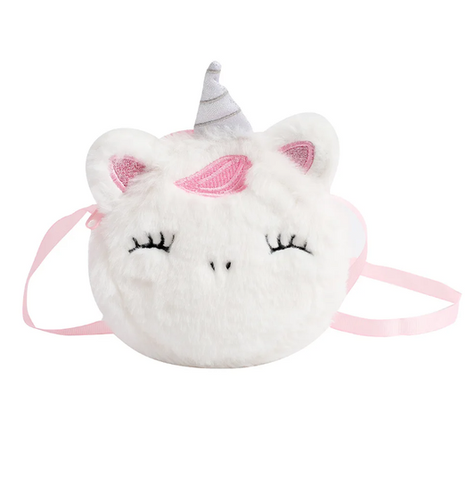 Plush white and pink unicorn with ribbon shoulder bag