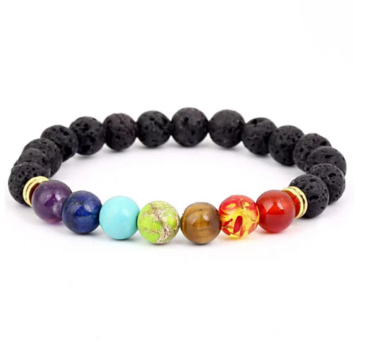 Chakra bead and lava stone beaded bracelet