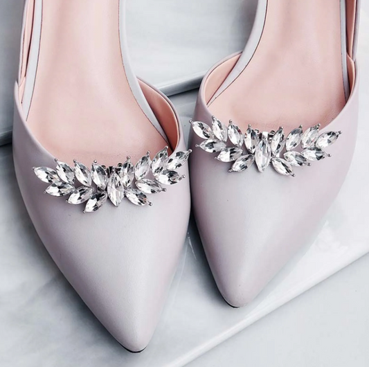 Wedding bridal leaf rhinestone shoe clip pair