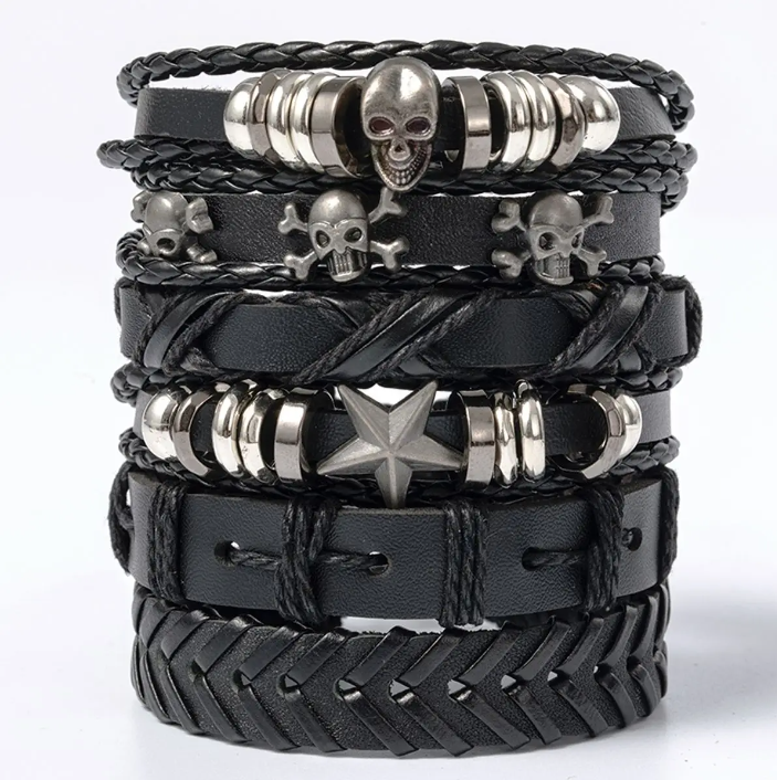 PU leather stackable wristband five/six piece sets