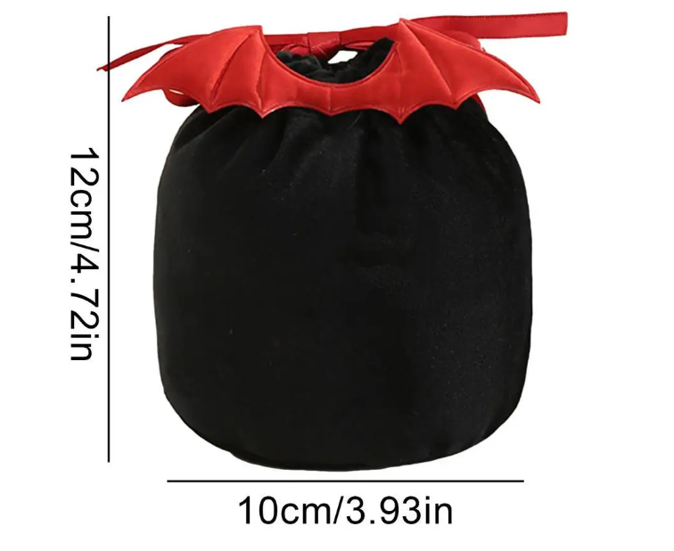 Velvet Halloween Vampire Bat Pumpkin Treat Gift Bags With Ribbon Drawstring Close Plain