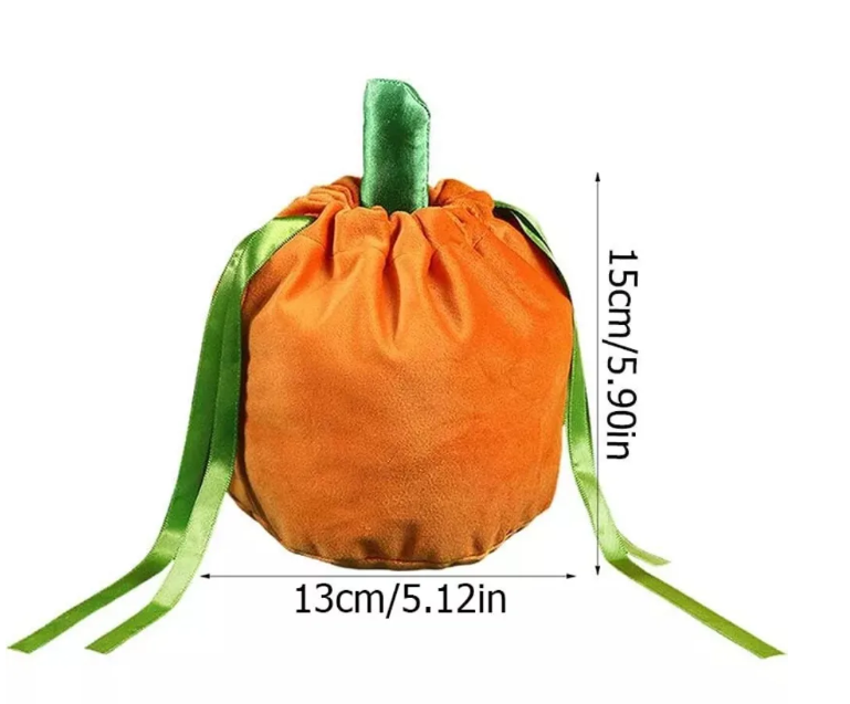 Velvet Halloween Vampire Bat Pumpkin Treat Gift Bags With Ribbon Drawstring Close Plain