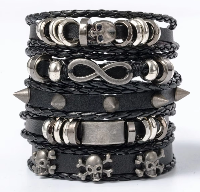 PU leather stackable wristband five/six piece sets