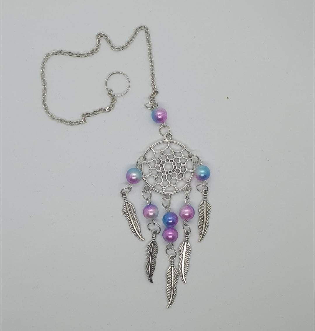 Dream catcher hanging ornament with beads and feather detail