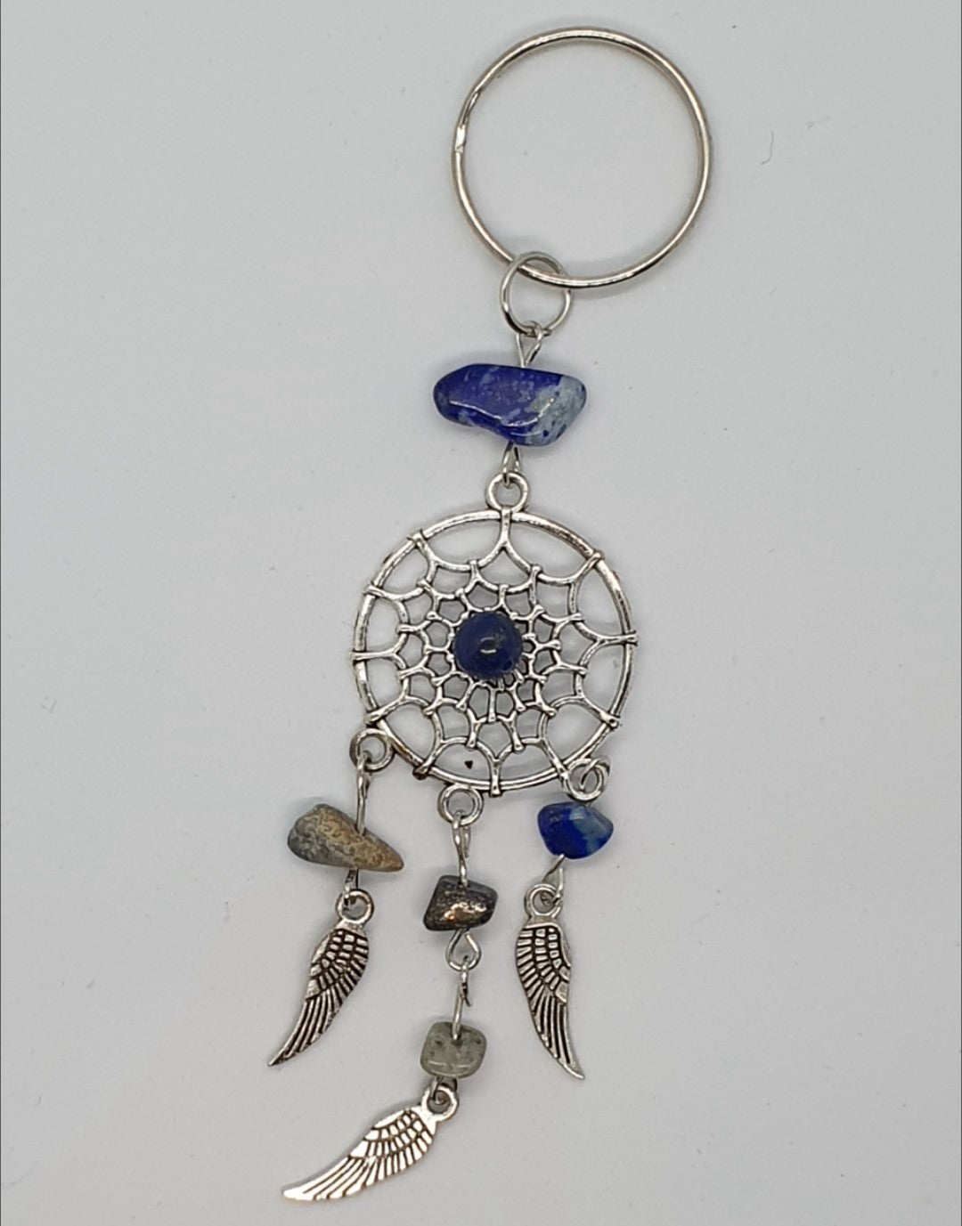 Gemstone angel wing feather dream catcher key ring