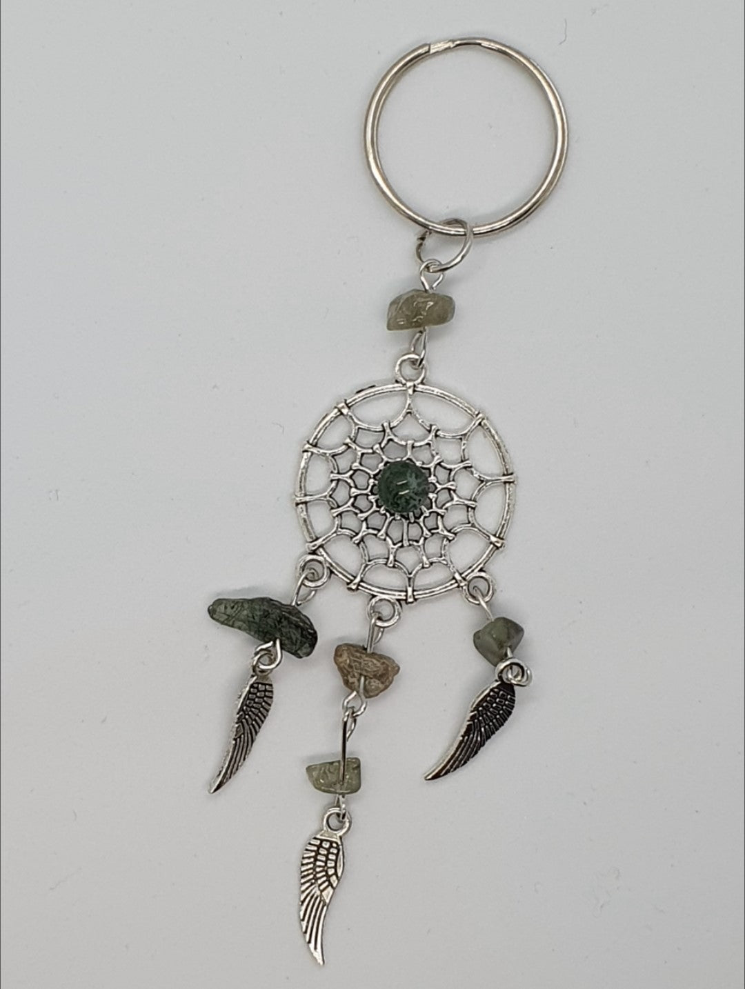 Gemstone angel wing feather dream catcher key ring