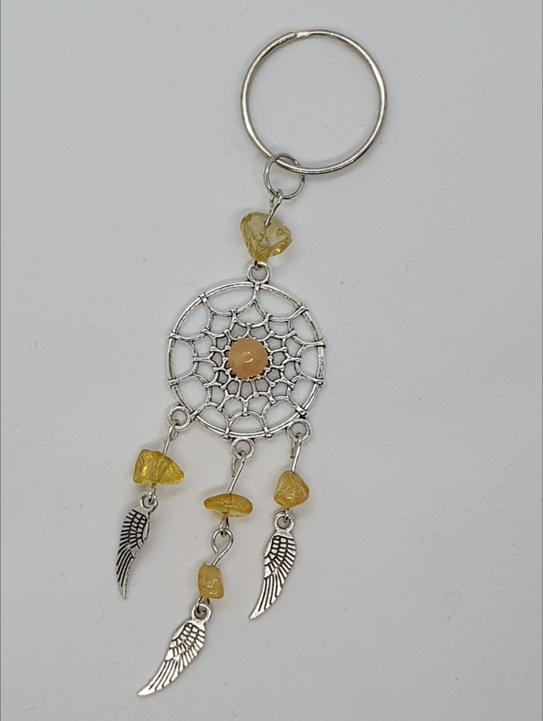 Gemstone angel wing feather dream catcher key ring