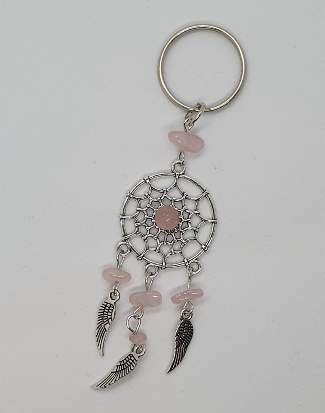 Gemstone angel wing feather dream catcher key ring