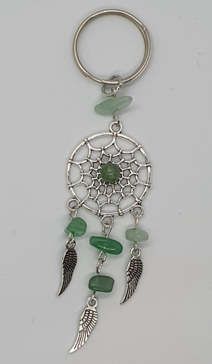 Gemstone angel wing feather dream catcher key ring