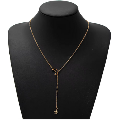 Celestial Drop Necklace – Silver Crescent Moon and Star Charm