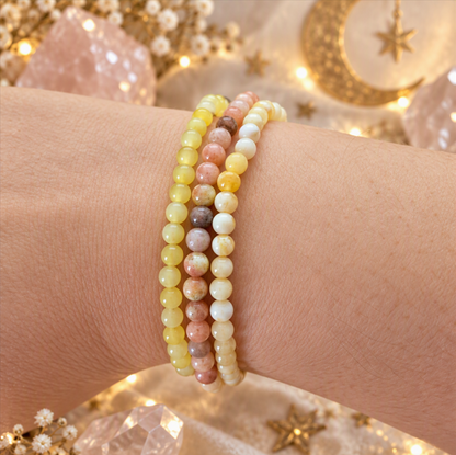 Gemstone Bracelet Trio Set - Plum Blossom Jasper Yellow Jade and Orange Calcite