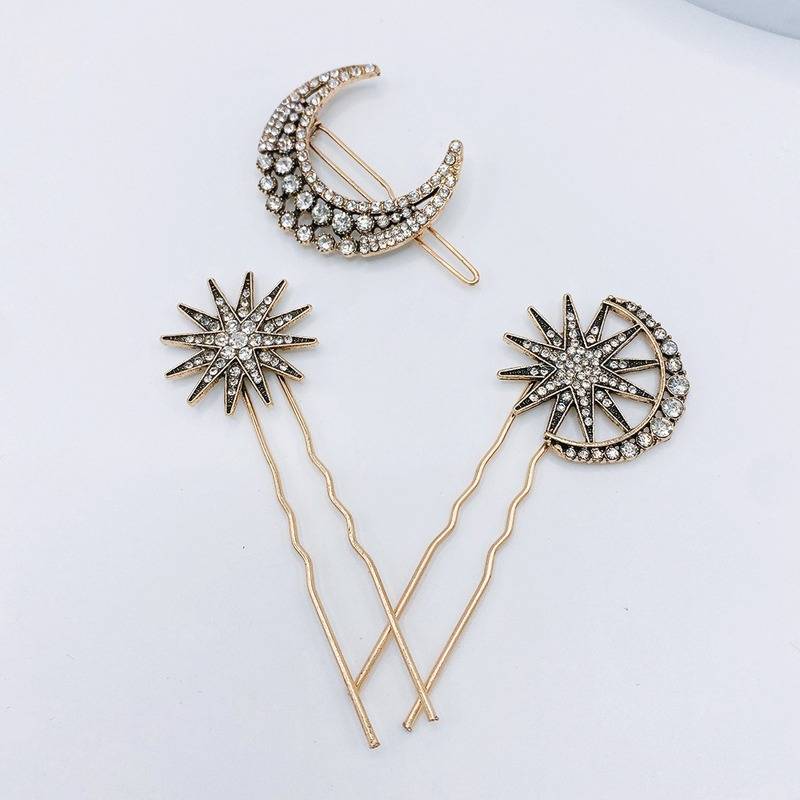 Celestial stars and moons hair pins clip set