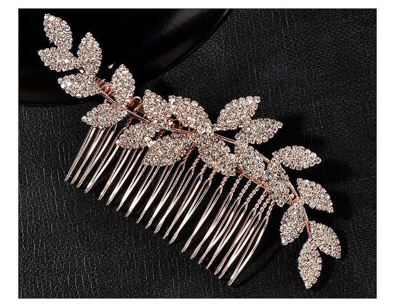 Crystal hair side wedding hair comb with leaf design