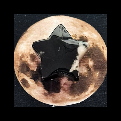 Black Flower Agate Star Carving • 42g Celestial Crystal • Rare Bloom Pattern