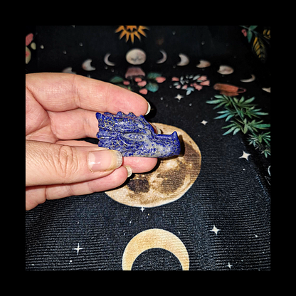 Lapis Lazuli Dragon Head Gemstone Carving Sculpture