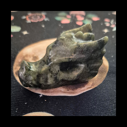 Serpentine Dragon Head Carving Green Stone Sculpture