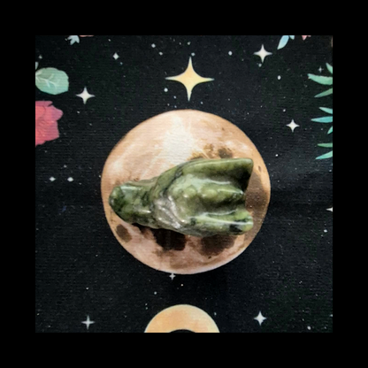 Serpentine Dragon Head Carving Green Stone Sculpture